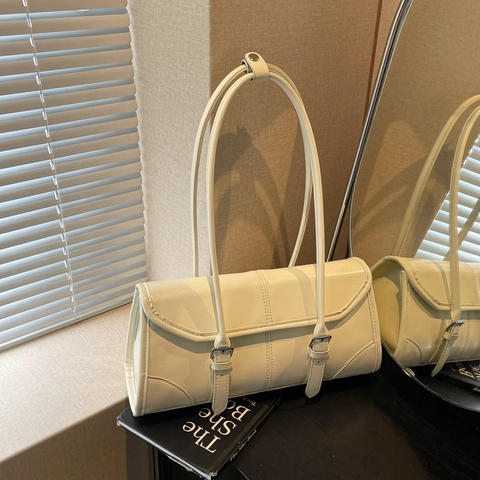 Borsa Sottobraccio Da Donna Pelle PU Fibbia Retrò Decoro Borsa A Mano Baguette Versatile Minimalista Tempo Libero