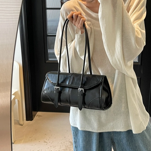 Borsa Sottobraccio Da Donna Pelle PU Fibbia Retrò Decoro Borsa A Mano Baguette Versatile Minimalista Tempo Libero