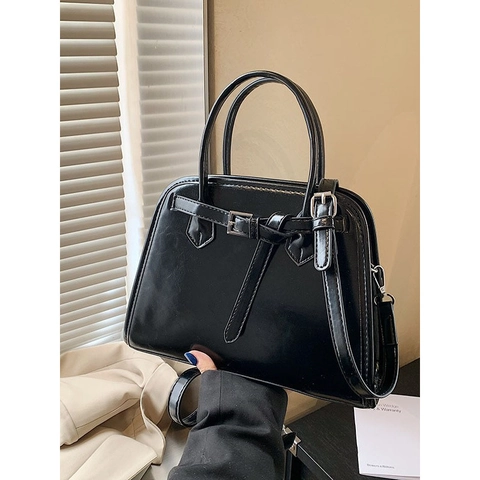 Borsa A Mano Vintage In Pelle PU Per Donna Finitura Cera Lucida Borsa A Tracolla Stile Retrò Con Fibbia Decorativa Cintura
