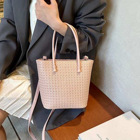 Sac Seau En Cuir PU Tissé Sac À Main Avec Bandoulière Réglable Pour Trajet Quotidien Décontracté Fourre Tout Mode Polyvalent