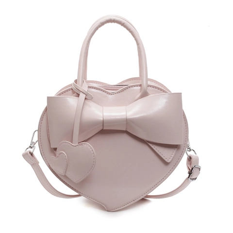 Herzförmige Handtasche PU Leder Schleife Dekoration Umhängetasche Verstellbarer Gurt Für Damen Mädchen Süßes Modegeschenk