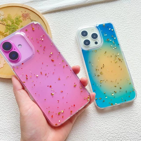 Painted Gradient Phone Case Gold Foil Glitter Soft TPU Protective Cover For IPhone Pro Max Plus Galaxy Style Women