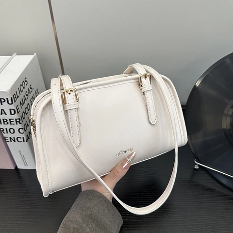 Borsa Da Spalla Sottobraccio Minimalista In Pelle PU Design Di Nicchia Stile Boston Chiusura Lampo Tracolla Regolabile Moda