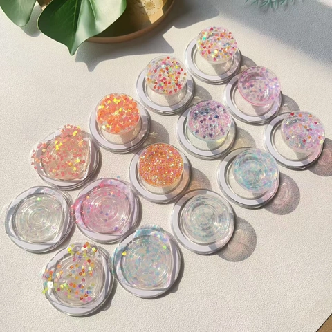 Magnetic Mobile Phone Holder Heart Shaped Glitter Sequin Collapsible Expanding Socket Grip Tok Transparent Accessory