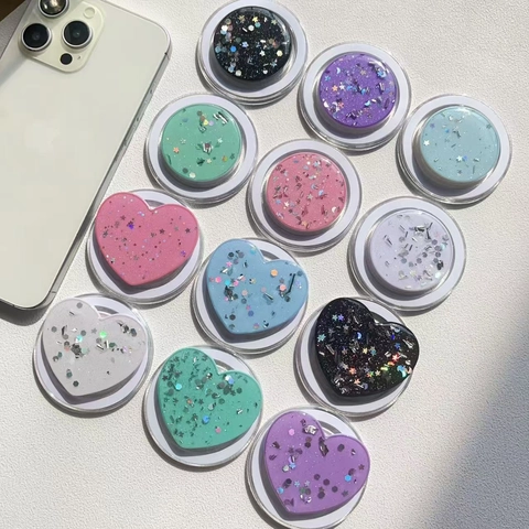 Μαγνητική Λαβή Τηλεφώνου Macaron Glitter Καρδιά Στρογγυλή Βάση Μαγνητική Αναρρόφηση Ακρυλική Ρητίνη Λαμπερή Αστέρι Φεγγάρι