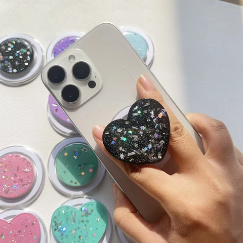 Μαγνητική Λαβή Τηλεφώνου Macaron Glitter Καρδιά Στρογγυλή Βάση Μαγνητική Αναρρόφηση Ακρυλική Ρητίνη Λαμπερή Αστέρι Φεγγάρι