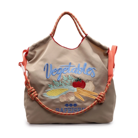 Borsa Tote Da Donna In Poliestere Grande Capacità Ricamo Verdure Manico In Corda Intrecciata Borsa A Spalla Shopping Versatile Leggera