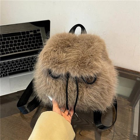 Zaino In Peluche Di Pelliccia Sintetica Chiusura Con Coulisse Stile Coreano Moda Invernale Borsa A Mano Per Donne