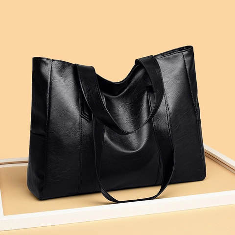 Borsa Tote Grande Donna Pelle PU Grana Litchi Minimalista Ufficio Borsa A Spalla Quotidiano Retrò