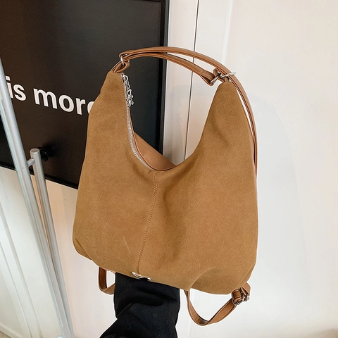 Borsa A Spalla Hobo Grande Capacità Da Donna In Pelle PU Scamosciata Stile Retro Minimalista Borsa Tote Pendolare Versatile
