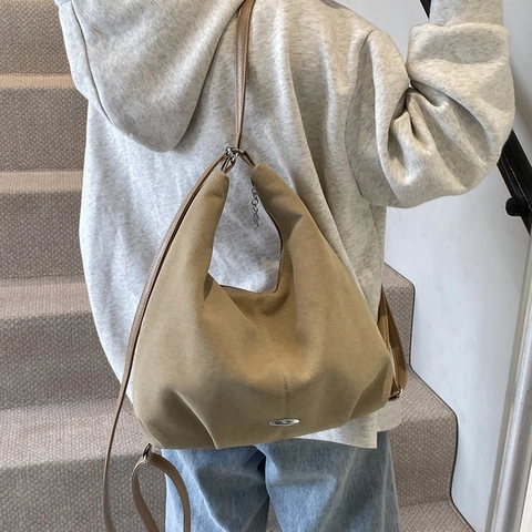 Borsa A Spalla Hobo Grande Capacità Da Donna In Pelle PU Scamosciata Stile Retro Minimalista Borsa Tote Pendolare Versatile