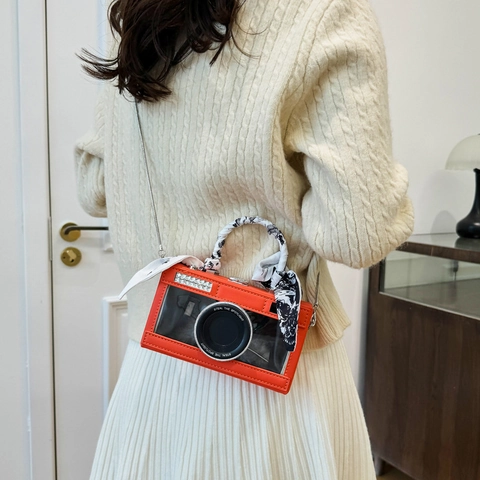 Borsa A Tracolla A Forma Di Macchina Fotografica Da Donna Pelle PU Con Manico In Foulard Di Raso Catena In Metallo Vintage Quadrata