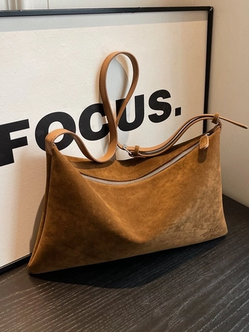 Borsa A Spalla Sottoascella In Camoscio Vintage Per Donna Minimalista Grande Capacità Pendolare Retro Smerigliata