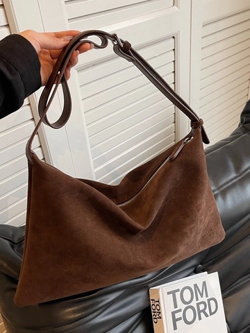 Borsa A Spalla Sottoascella In Camoscio Vintage Per Donna Minimalista Grande Capacità Pendolare Retro Smerigliata