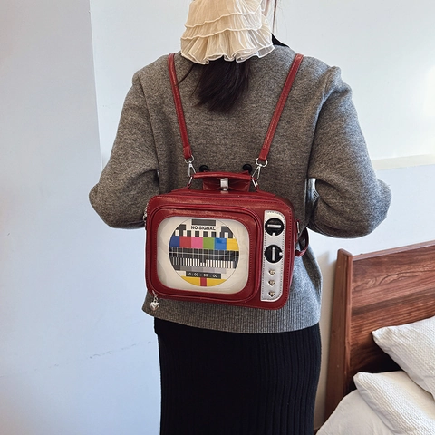 Borsa A Forma Di TV Rétro Pelle PU Multifunzionale Borsa A Tracolla Borsa A Mano Zaino Y2K Vintage Creativo Moda Donna
