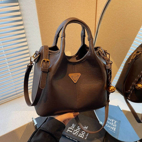 Borsa A Secchiello Retrò Borsa A Mano In Pelle PU Da Donna Con Decoro In Metallo E Pendente A Nappa Tracolla Spalla