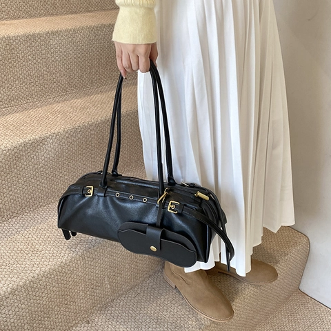 Borsa Baguette A Cilindro Retrò In Pelle PU Con Mini Pochette Rimovibile Per Donna Pendolare Grande Capacità