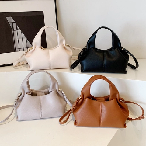 Borsa A Mano Stile Francese In Pelle PU Con Motivo Litchi Borsa Nuvola Pieghettata Minimalista A Tracolla Da Donna
