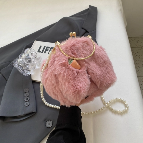 Borsa A Mano Coniglio In Peluche Orecchie Di Coniglio Borsa A Tracolla Con Catena Di Künstliche Perle Ricamo Carota Per Donna