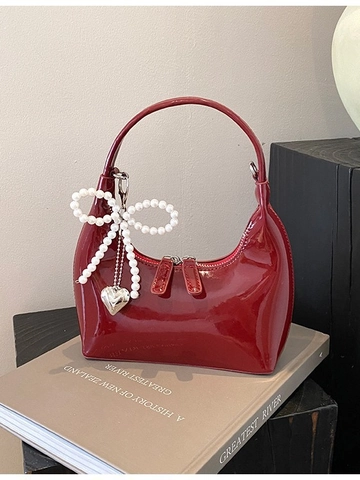 Borsa Hobo In Vernice Lucida Donna Forma A Mezzaluna Borsa Sottoascella Da Spalla Con Tracolla A Catena