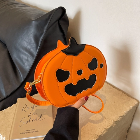 Pumpkin Shape Crossbody Bag PU Leather Contrast Color Festive Shoulder Bag Novelty Purse For Women