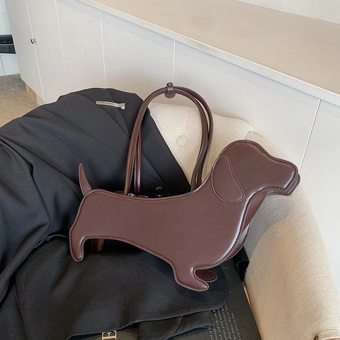 Borsa A Spalla A Forma Di Bassotto Pelle PU Novità Silhouette Animale Borsa A Mano Con Cerniera Per Donne Streetwear