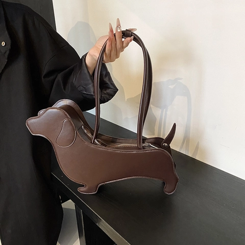 Borsa A Spalla A Forma Di Bassotto Pelle PU Novità Silhouette Animale Borsa A Mano Con Cerniera Per Donne Streetwear