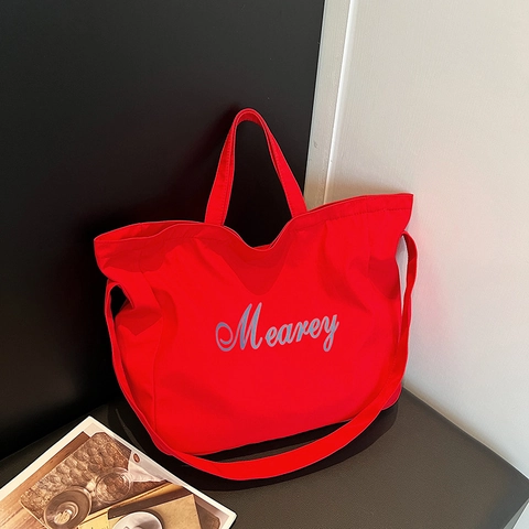 Grote Capaciteit Canvas Draagtas Dames Casual Artistieke Belettering Schoudertas School Woon-Werkverkeer Minimalistische Stijl