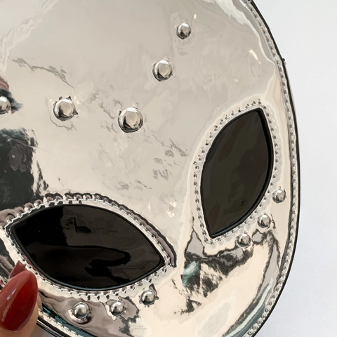 Alien Umhängetasche Metallic Spiegel PU Leder Y2K Punk Nietendetails Kettengurt Neuheit Handtasche Für Damen