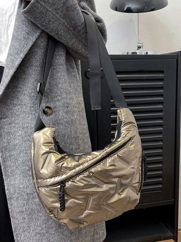Borsa A Tracolla Trapuntata Metallizzata Puffer Grande Capacità Tracolla Larga Regolabile Mezzaluna Dumpling Tote Per Donna