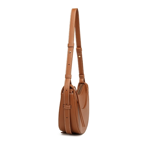 Borsa Hobo A Mezzaluna Da Donna Pelle Sintetica Texturizzata Cuciture A Contrasto Tracolla Regolabile Borsa A Spalla Minimalista