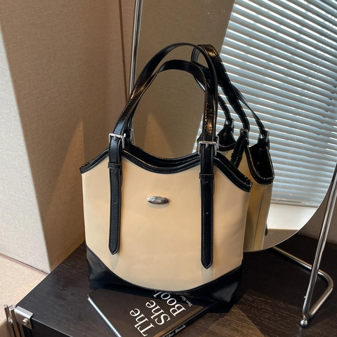 Borsa A Spalla Sottobraccio Da Donna Pelle PU Grande Capacità Patchwork A Colori Contrastanti Tracolla Regolabile Tote