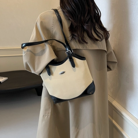 Borsa A Spalla Sottobraccio Da Donna Pelle PU Grande Capacità Patchwork A Colori Contrastanti Tracolla Regolabile Tote