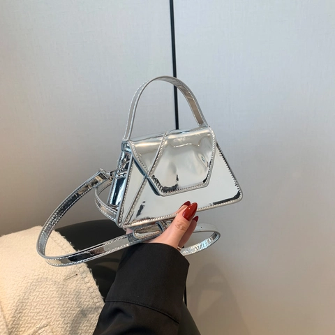 Mini Borsa A Tracolla Da Donna Pelle Verniciata Effetto Specchio Triangolo Geometrico Borsa A Mano Piccola Chic