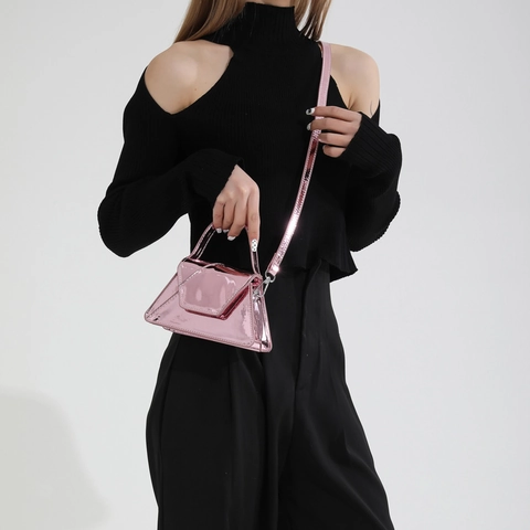 Mini Borsa A Tracolla Da Donna Pelle Verniciata Effetto Specchio Triangolo Geometrico Borsa A Mano Piccola Chic