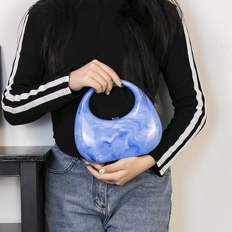 Borsa A Mano In Acrilico Motivo Marmo Pochette A Mezzaluna Borsa Da Sera Per Donna Design Di Nicchia Moderno