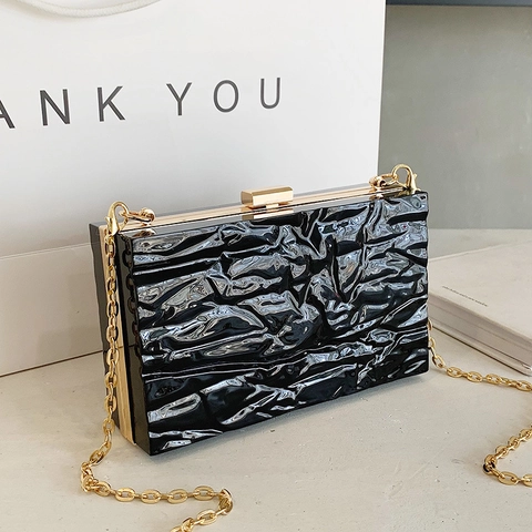 Pochette Da Sera Da Donna Texture Pieghettata Metallica Guscio Rigido Borsa Rettangolare Con Catena In Metallo Per Festa