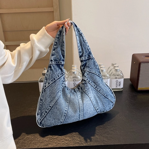 Borsa A Spalla In Denim Da Donna Grande Capacità Lavata Hobo Patchwork Borsa Da Sottobraccio Vintage Stile Moda Casual