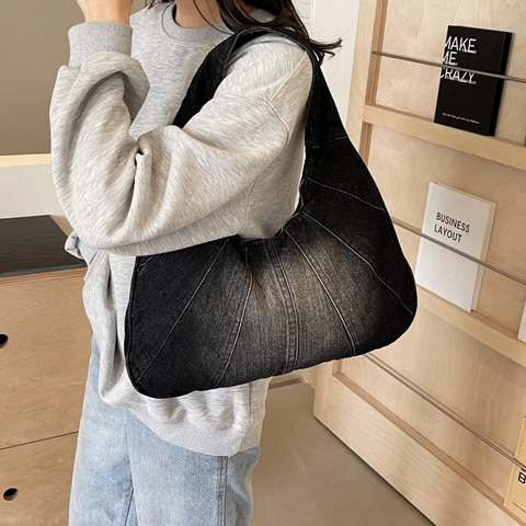 Borsa A Spalla In Denim Da Donna Grande Capacità Lavata Hobo Patchwork Borsa Da Sottobraccio Vintage Stile Moda Casual