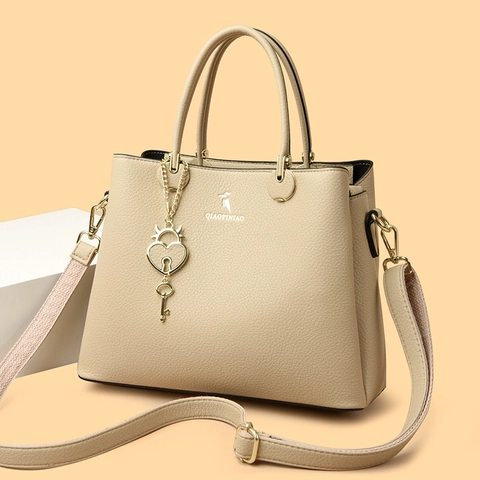 Borsa A Mano Da Donna Consistenza Litchi Pelle PU Borsa A Tracolla Con Ciondolo Lucchetto A Cuore Cinghia Rimovibile