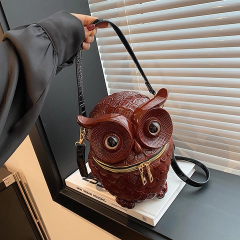 Borsa A Tracolla A Forma Di Gufo In Pelle PU Trama Di Piume In Rilievo 3D Borsa A Mano Novità Per Donne Quotidiano