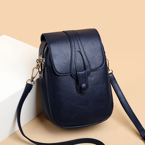 Women Crossbody Mobile Phone Bag Litchi Grain PU Leather Multi Compartment Vertical Square Mini Shoulder Bag Vintage