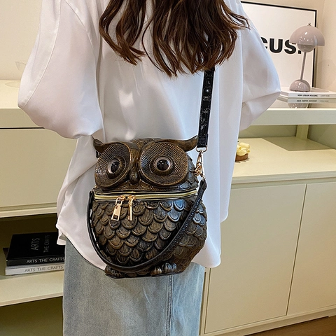 Borsa A Tracolla A Forma Di Gufo In Pelle PU Trama Di Piume In Rilievo 3D Borsa A Mano Novità Per Donne Quotidiano