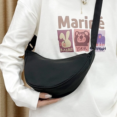 Sac Bandoulière Demi-Lune En Nylon Style Japonais Décontracté Sac Croissant Léger Bandoulière Réglable Femmes