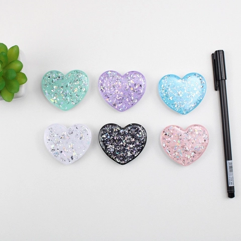 Support De Prise De Téléphone En Forme De Cœur Extensible Paillettes Étoile Lune Universel Résine Pour Bureau