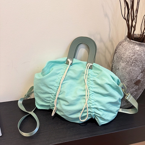 Borsa Tote Pieghettata Coulisse Grande Capacità Tessuto Leggero Tracolla Borsa A Mano Per Donne Quotidiana Casual Minimalista