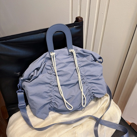 Borsa Tote Pieghettata Coulisse Grande Capacità Tessuto Leggero Tracolla Borsa A Mano Per Donne Quotidiana Casual Minimalista