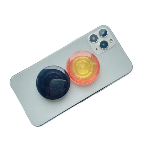 Support De Téléphone Circulaire Dégradé Transparent Poignée Rétractable Pliable Support Airbag Adhésif Accessoire Plastique