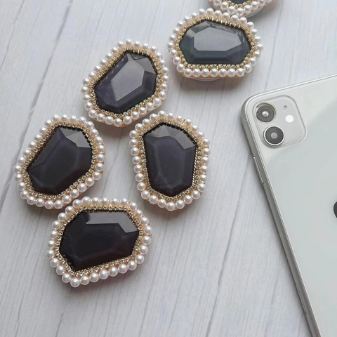 Luxury Phone Grip Griptok With Resin Gemstone Artificial Pearl Rhinestone Expandable Folding Desktop Stand Elegant Accessory