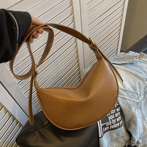 Borsa A Spalla Mezzaluna Da Donna In Pelle PU Borsa Hobo Crescente Tracolla Regolabile Vintage Casual Grande Capacità